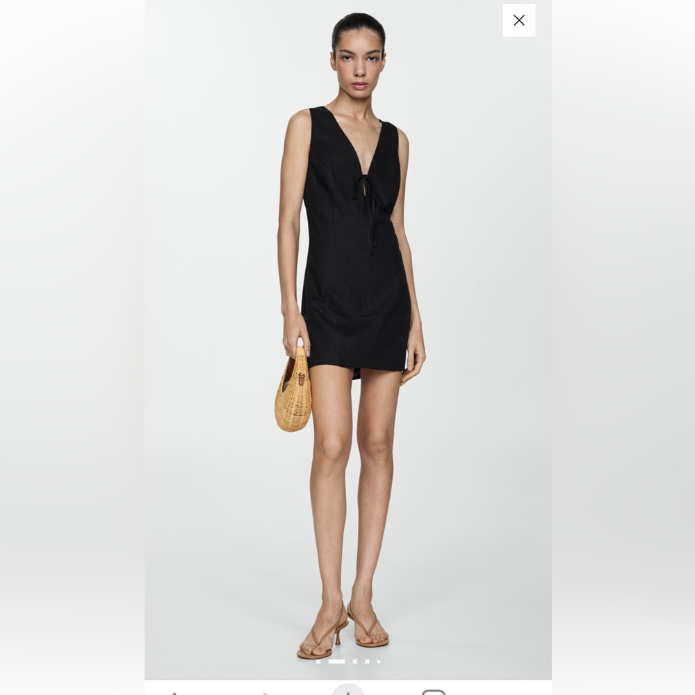 Mango Short Linen Black Dress NEW